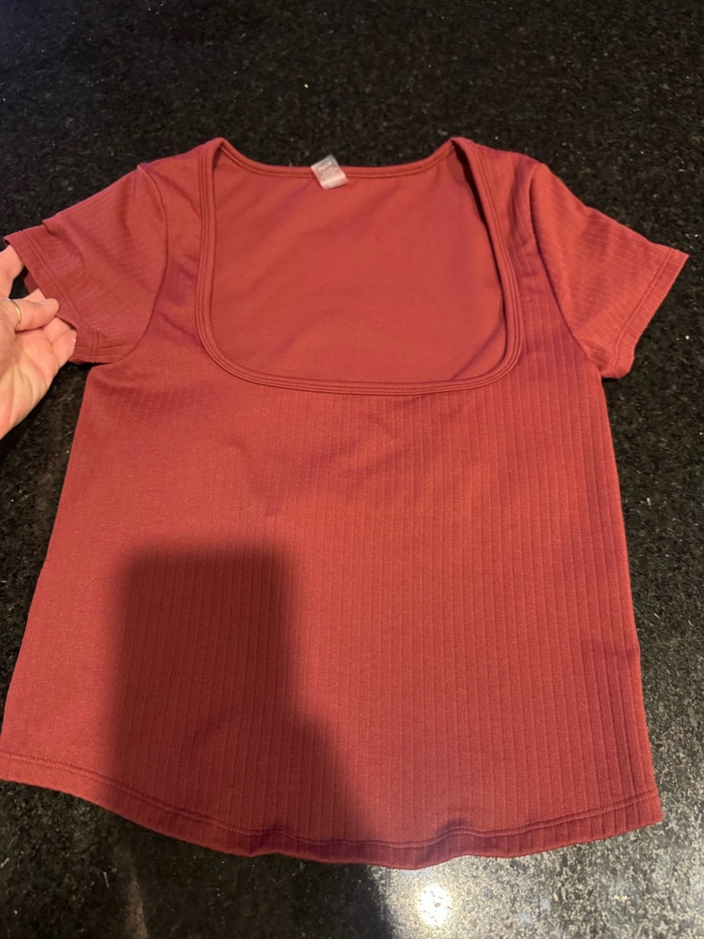 Beyond Yoga Ribbed Square Neck Short Sleeve Top - Burgundy